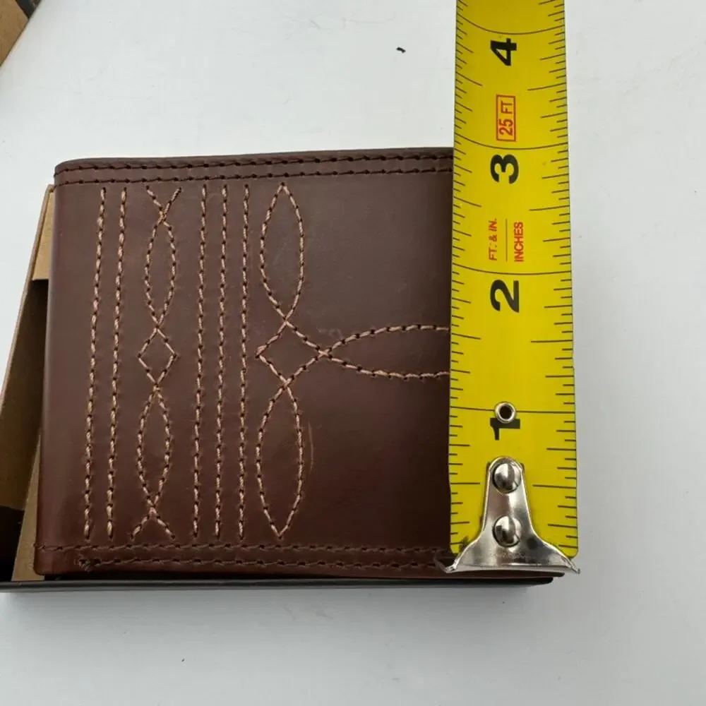 Justin Slim Bifold RFID Wallet Genuine Leather Western Stitch Brown Gift Box NIB